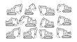 © Nayem - Line art illustration of various construction excavators in different positions
