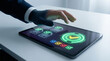 © MumarProject - Hand interacting with digital tablet displaying checklist and approval icons, futuristic interface for task management and validation, modern technology concept photography.