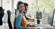 © P2000/peopleimages.com - Computer, portrait and happy woman in call center for technical support, help desk or coworking. Smile, hotline and consultant with technology for customer service, IT solution or network connection