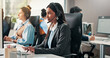 © P2000/peopleimages.com - Call center, computer and woman in office, headset an communication with help desk. Employees, listening and people with pc, coworking and contact us with advice, system solution and customer support