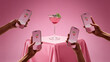 © master1305 - Playful mixed media pink cocktail captured by smartphones. Concept of social media marketing campaign, influencer content production and digital advertising for restaurants.