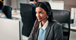 © P2000/peopleimages.com - Computer, business and happy woman in call center for help desk, banking support or coworking. Smile, hotline and consultant with technology for customer service, account assistance or financial loan
