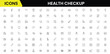 © oneflock - Health checkup icons depicting medical examination, stethoscope, heartbeat, diagnostics, hospital, doctor consultation, tests, reports, wellness, prevention, monitoring, clinic, healthcare, appointmen