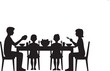 © shopone - Black silhouette family of four sitting at table meal