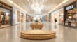 © Seyyar - Wooden round showcase podium against a dreamy blurred mall backdrop with bokeh lighting copy space