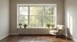 © AbstractAI - Digital illustration of a spare room with a wide window and decorative greenery placed on the windowsill