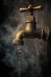 © Vira - Faucet dripping water in dark environment with steam rising