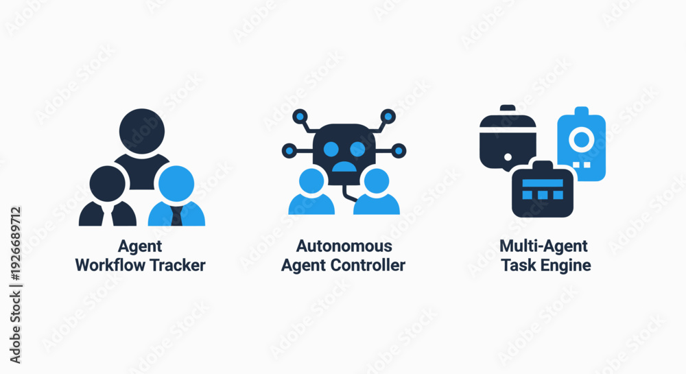 Vector illustrations for agent workflow tracker, autonomous agent ...
