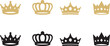 © Pattern Stock Design - A collection of 8 crown silhouettes in gold and black.