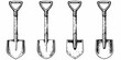© Juel - Four vintage illustrations of garden shovels in a row