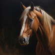 © BVpix - Elegant mixed media oil painting featuring a refined horse portrait with dramatic lighting