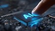 © Smart Future - A hand is touching a computer chip with the letters AI on it