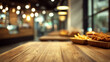 © Sabana - A wooden table with food on it in a restaurant setting indoors