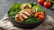 © 69 - Vibrant Bowl Filled with Grilled Chicken and Fresh Leafy Greens for a Healthy Meal Inspiration