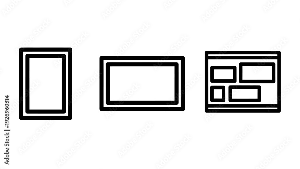 Simple icons showing different frame formats: a vertical rectangle, a ...