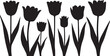 © Banomali - Vector illustration featuring a floral silhouette of a tulip and rose blossom held by hand silhouettes in a nature inspired art design for a symbolic spring tattoo pattern