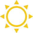 © M-KOS - A bright yellow sun symbol with eight triangular rays radiating outwards from a central ring, set against a stark black background