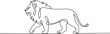 © Nargis - Continuous line drawing lion walking, Side view single linear decorative design concept. Lion abstract linear minimal style. one line Icon drawing