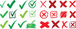 © Meizan  - Green checkmarks and red crosses symbols on white background for approval and rejection concepts