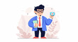 © Cemplokeli - A man in a blue suit and red tie, holding a book and a small blue device