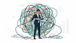 © Shafayet Alam - Businessman in Suit Untangling a Giant Messy Ball of Colorful Strings, Metaphor for Business Problem Solving, Managing Chaos, Finding Solutions in Difficult Situations, Complexity and Strategy