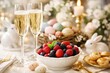 © Denisz - Elegant Easter brunch table setting with champagne, fresh berries, and festive decorations