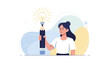 © MDAktaruzzaman - Young Woman Holding a Large Pencil with a Glowing Lightbulb on Top, Concept of Creative Thinking, Innovative Ideas, Inspiration, Education, and Artistic Design in a Modern Flat Vector Illustration