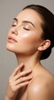 © Hayla  - A radiant woman with a serene expression, showcasing her luminous and healthy skin, reflecting a glow of natural beauty and profound well-being, emphasizing timeless elegance and dermal vitality