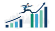 © ISRATJAHAN - Businessman in Suit Jumping Over Gap in Bar Chart Towards Rapid Growth and Success, Concept of Career Advancement, Financial Progress, Overcoming Obstacles, and Achieving Higher Business Goals.