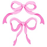 Pink Silk Ribbon Bows Set, Coquette Aesthetic Clipart, Isolated Decorative Elements.