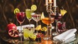 © HAFIZUL - A minimalist still life composition featuring cocktails, fruits, and garnishes on a luxurious table setting, viewed from a slightly elevated angle