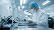 © Art_spiral - Cleanroom Electronics Technician Inspecting Circuit Board Under Magnifying Lamp Precision Assembly And Quality Control In Modern Laboratory Workspace