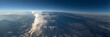© Strother - Breathtaking panoramic aerial view of Earth's majestic cloud formations stretching across the horizon under a brilliant, clear blue sky, highlighting atmospheric beauty and vastness.