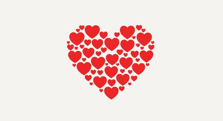  Heart Shape Made of Red Hearts on White Background - Love Symbol