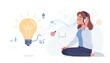 © Jenny - Woman Listening to Motivational Podcast for Inspiration and Self-Improvement Vector Illustration. Concept of Creative Ideas, Career Development, Learning, and Personal Growth with Lightbulb.