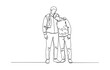 © shrabon2005 - Single continuous one line drawing of a happy businessman helping his colleague rise from failure.