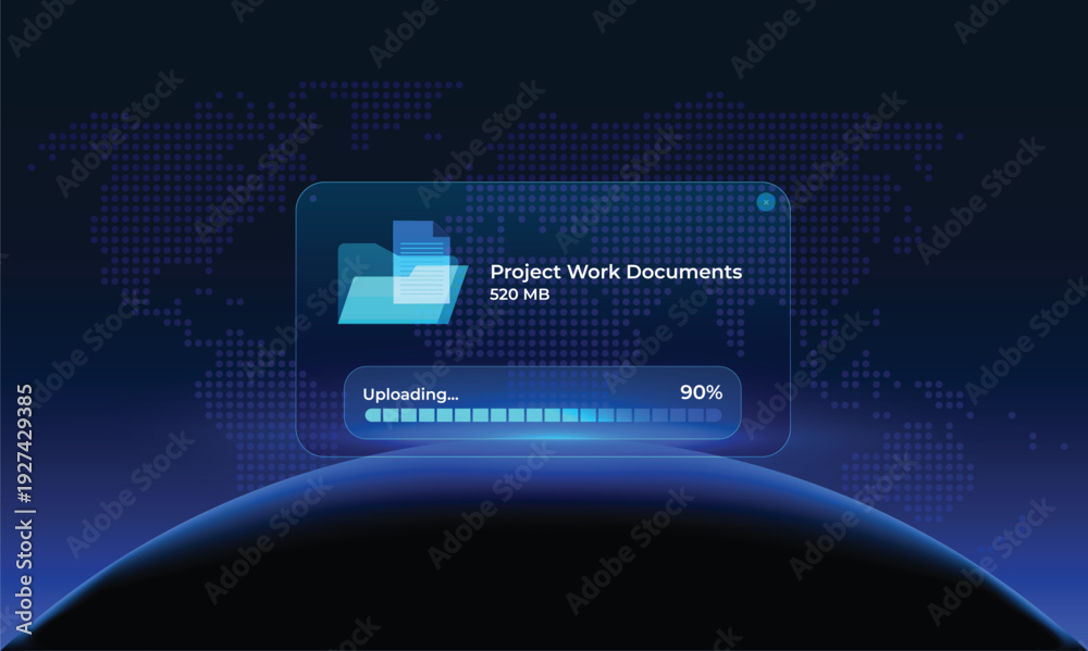 Open browser with progress message, folder icon, and document in ...
