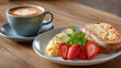 © Moddy - A delightful breakfast spread featuring coffee, omelette, toast and fresh strawberries. A picture of a perfect way to start the day.