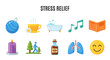 © Kenywanch - Icons representing stress relief activities displayed in two rows