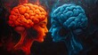 © Gouri - Two human brains in profile facing each other one red and one blue mind consciousness photo