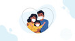 © Arnob - Loving family wearing protective medical face masks depicted inside a heart shape on a clean decorative background.