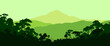 © Arun - Fresh green mountain and tropical forest landscape with layered hills and tree silhouettes, clean vector illustration ideal for eco branding, environmental themes, and nature backgrounds