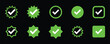© MDROFIQUL - Collection of green checkmark icons in various shapes and outlines. checkmark vector, checkmark icon set, approved symbol, checked checkbox mark, checkmark set, editable line.