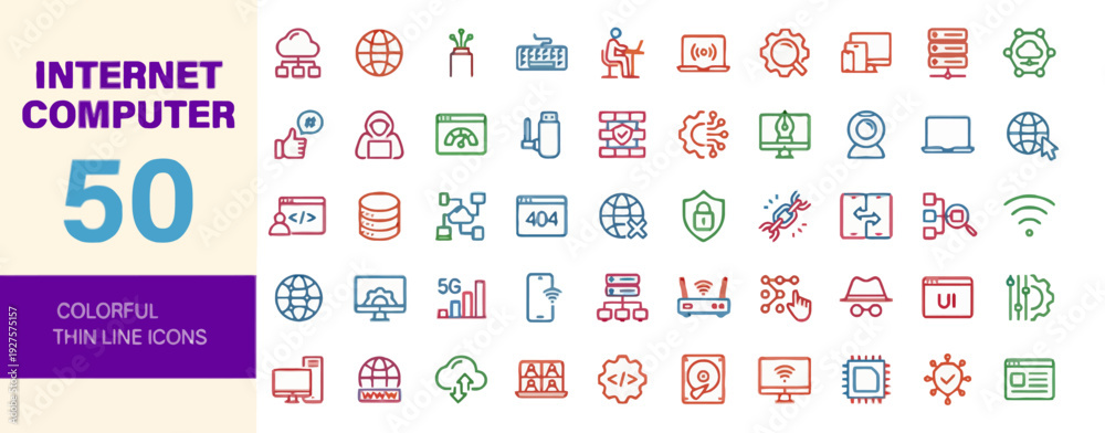 Collection of internet and computer icons displayed in a grid layout ...