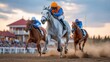 © Yevheniiya - Horses racing towards the finish line with jockeys in action during a competition.
