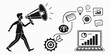© MD MOGAMMEL HAQUE  - A person using a megaphone to announce a target with various icons around Vector