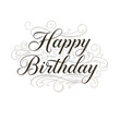 © SUHAG - Elegant 'Happy Birthday' calligraphy with ornate swirls and decorative flourishes, a timeless and classic typographic design for invitations and cards.