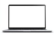© Boykun - Sleek, open silver laptop with blank white screen against white background