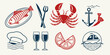 © BOY - Assorted nautical and celebratory icons including anchors, lobsters, and champagne glasses Vector