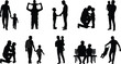 © MstSuborna - Father and child silhouette vector set with family parenting poses walking playing hugging and sitting for fathers day and lifestyle design.